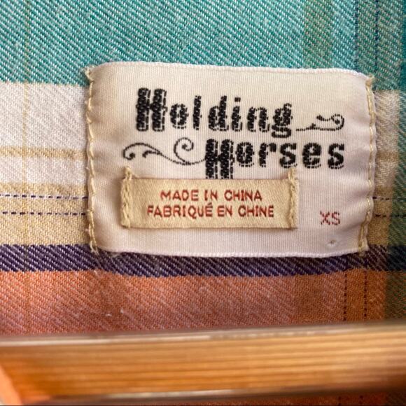 Anthropologie‎ Holding Horses Blue Plaid Button Top - Picture 5 of 6